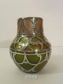 Loetz TITANIA Silver Overlay Art Glass 4.5 Vase, C. A. C. Prize, c. 1911