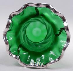Loetz Vase Antique Art Nouveau Austrian Green Glass American Silver Overlay