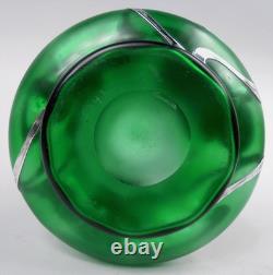 Loetz Vase Antique Art Nouveau Austrian Green Glass American Silver Overlay