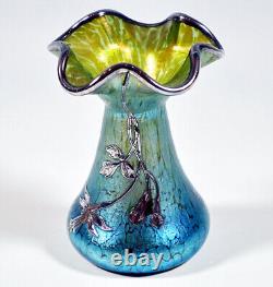 Loetz Vase Art Nouveau Austria Vienna Creta Papillon With Silver Edition Um 1898