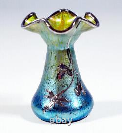 Loetz Vase Art Nouveau Austria Vienna Creta Papillon With Silver Edition Um 1898
