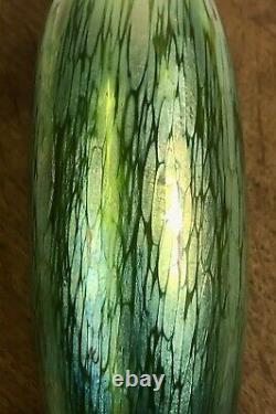 Loetz Vase In Iridescent Papillon Green Glass With Beautiful Real Silver Overlay