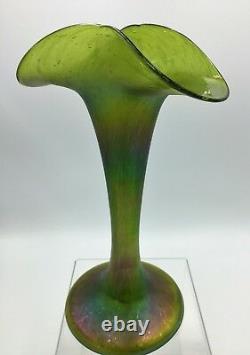 Loetz ca. 1898 Bohemian Art Nouveau Creta Papillon Oil Spot Art Glass Vase 10