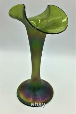 Loetz ca. 1898 Bohemian Art Nouveau Creta Papillon Oil Spot Art Glass Vase 10
