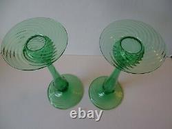 Look Sale $249.99 Steuben 12 Green Swirl Candlesticks #6043 Both Signed