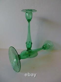 Look Sale $249.99 Steuben 12 Green Swirl Candlesticks #6043 Both Signed