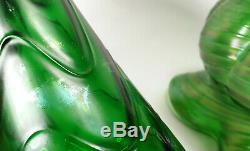 Lot Of 2 Old Antique Art Nouveau Iridescent Green Bohemian European Glass Vases