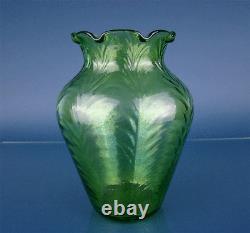 Lötz vase, wave optic, iridescent glass, green glass, loetz bohemia circa 1900