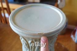 Lovely Antique Art Pottery Iris Jardiniere & Pedestal Set Celadon Glaze 22