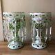 Lovely Antique Bohemian Glass Green Lusters Pair Possibly Moser