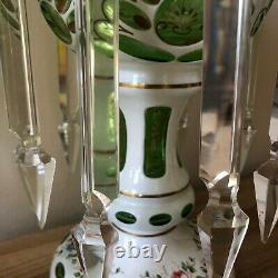 Lovely Antique Bohemian Glass Green Lusters Pair possibly Moser