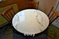Lovely Marble Topped Round Table 95cm across with Green Iron Legs