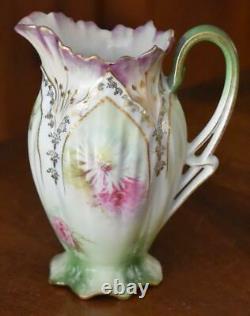 Lovely Unmarked R. S. Prussia Mold 652 Pink Floral Green Purple Creamer And Sugar