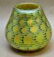 Lundberg Studios Green Indian Basket Iridescent Art Glass Vase, Signed, 1989