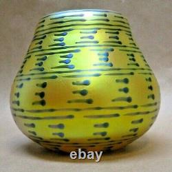 Lundberg Studios Green Indian Basket Iridescent Art Glass Vase, Signed, 1989