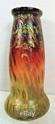 Luxurious Oil Slick Iridescence Ruby To Green Czech, Moser, Kralik, Loetz Gilded