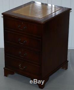 Luxury Curved Front Mahogany With Green Leather Double Filing Cabinet Desk Avail