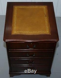 Luxury Curved Front Mahogany With Green Leather Double Filing Cabinet Desk Avail