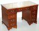 Luxury Curved Front Mahogany With Green Leather Top Twin Pedestal Partner Desk