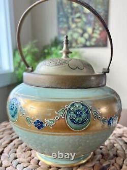 MOORCROFT Gorgeous MacIntyre Florian biscuit barrel w brass hardware signed