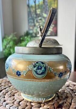 MOORCROFT Gorgeous MacIntyre Florian biscuit barrel w brass hardware signed