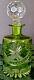 Moser Decanter Org Stopr Gorgeous Early 1900 Green Crystal Cut & Etched To Clear