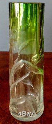 MOSER Intaglio Lilies Green Cut To Clear 1910 Rare & Excellent