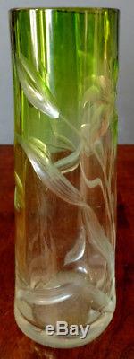 MOSER Intaglio Lilies Green Cut To Clear 1910 Rare & Excellent