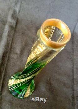 MOSER Unique Twisted Green, Clear & Gold Gilt, Old 1900's Nice, Fine & Rare