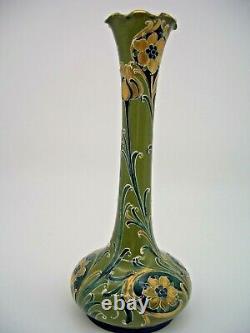 Macintyre Green and Gold Florian Vase Wavy Rim by William Moorcroft