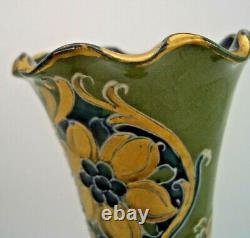 Macintyre Green and Gold Florian Vase Wavy Rim by William Moorcroft