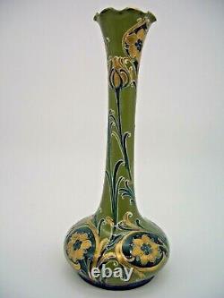 Macintyre Green and Gold Florian Vase Wavy Rim by William Moorcroft