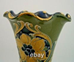 Macintyre Green and Gold Florian Vase Wavy Rim by William Moorcroft