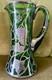 Magnificent Art Nouveau Silver Overlay Green Glass 9 Pitcher Grapes Leaves Mono