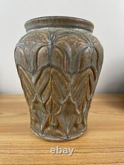 Magnificent Large Art Nouveau Green & Brown Vase Signed By Artist 8.5 Tall