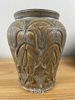 Magnificent Large Art Nouveau Green & Brown Vase Signed By Artist 8.5 Tall