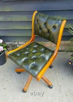Mahogany Green Leather Swivel Tilt Desk Chair