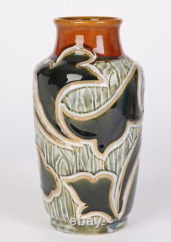 Mark V Marshall Doulton Lambeth Art Nouveau Abstract Leaf Design Vase