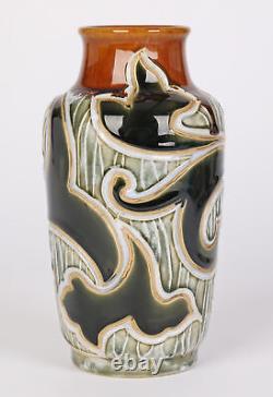 Mark V Marshall Doulton Lambeth Art Nouveau Abstract Leaf Design Vase