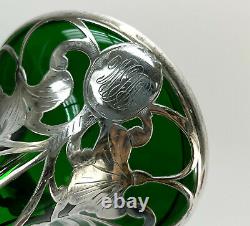 Matthews Co. 999 Fine Silver Overlay Green Glass Vase Art Nouveau 20th Century