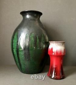 Max Laeuger Lauger Vase for Karlsruhe, Black Green Drip Glaze Baden Pottery 33cm