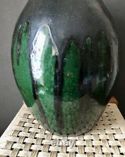 Max Laeuger Lauger Vase for Karlsruhe, Black Green Drip Glaze Baden Pottery 33cm