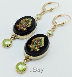 Micro Mosaic Tree Leaf Earrings, Green Cubic Zirconia (CZ)