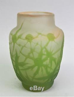 Miniature Antique SIGNED GALLE Art Nouveau Pink & Green Vase c. 1905 glass
