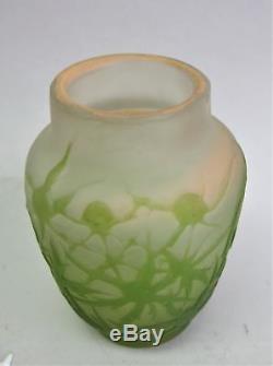 Miniature Antique SIGNED GALLE Art Nouveau Pink & Green Vase c. 1905 glass