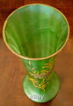 Mont-Joye/Legras Art Nouveau Era Art Glass Satin Green Glass Enamel & Gold+