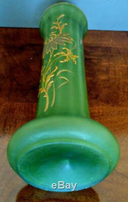 Mont-Joye/Legras Art Nouveau Era Art Glass Satin Green Glass Enamel & Gold+