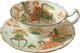 Moore Bros Art Nouveau Teacup W Figure Japonisme Orange Green 1902-05 Porcelain