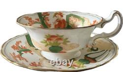 Moore Bros Art Nouveau Teacup w Figure Japonisme Orange Green 1902-05 porcelain