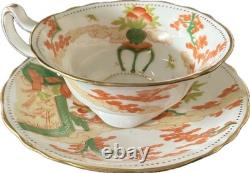 Moore Bros Art Nouveau Teacup w Figure Japonisme Orange Green 1902-05 porcelain